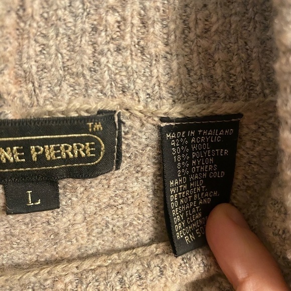 Vintage Jeanne Pierre Wool Blend Turtleneck Oatmeal Neutral Sweater - Picture 5 of 7
